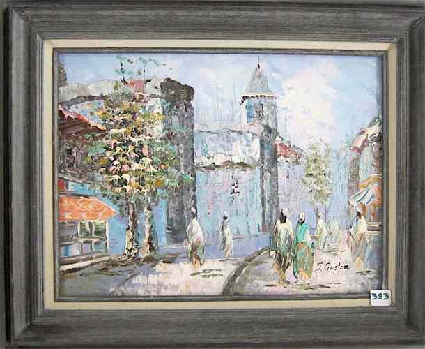 Appraisal: JOHNNY GASTON OIL ON CANVAS a street scene Image measures