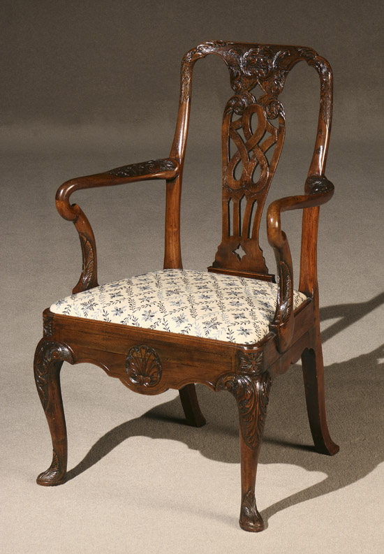 Appraisal: George II Walnut Armchair Circa - Having a blue floral