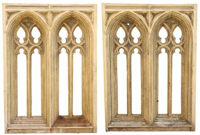 Appraisal: pair Architectural cast stone Gothic style windows th c rectangular