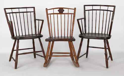 Appraisal: Pair of Pennsylvania birdcage Windsor armchairs ca together with a