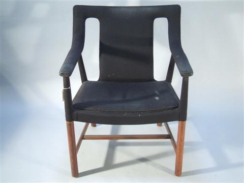 Appraisal: MODERN DANISH BLACK UPHOLSTERED ARMCHAIR Mid th century with open