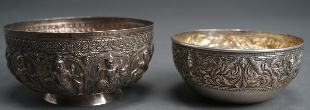 Appraisal: TWO PROBABLY BURMESE TESTED HIGH-PURITY SILVER BOWLS D LARGER IN