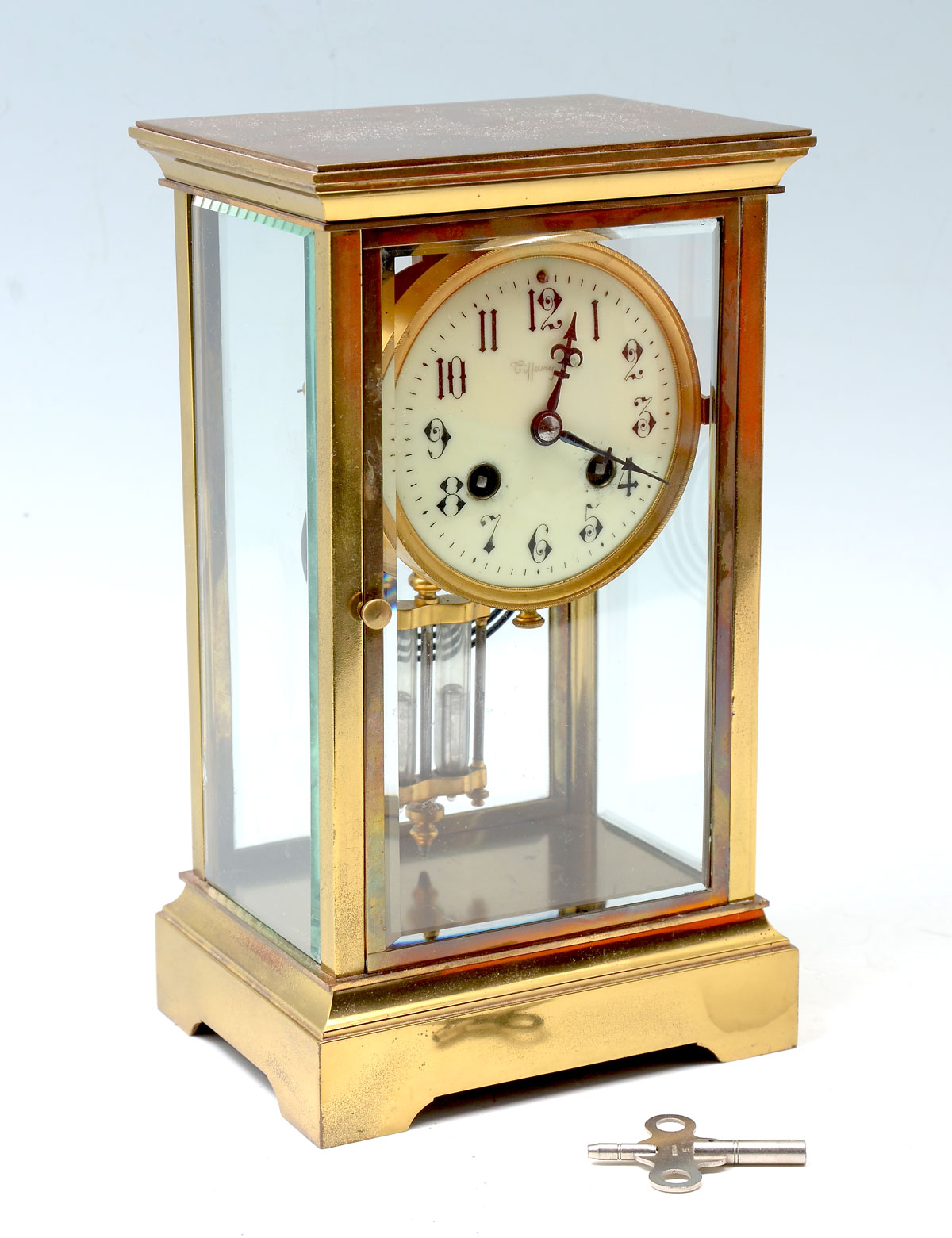 Appraisal: TIFFANY CO BRASS REGULATOR CARRIAGE CLOCK '' h x ''