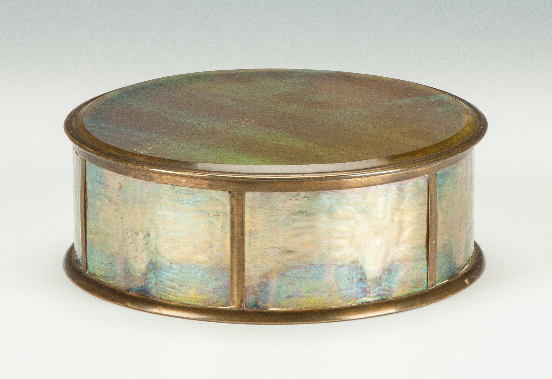 Appraisal: Tiffany Gilt Bronze Iridescent Glass Box Sgn Louis C Tiffany