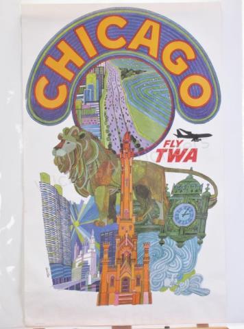 Appraisal: A vintage s TWA travel poster Chicago Fly TWA art