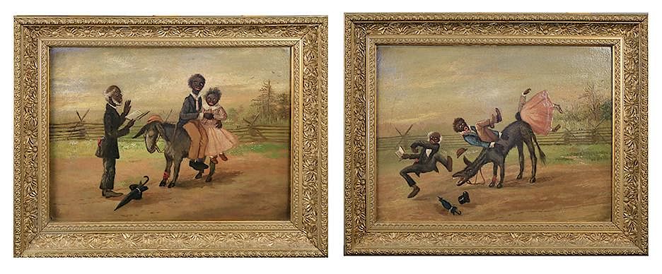 Appraisal: Black Americana-The Wedding Before and After A pair of oil