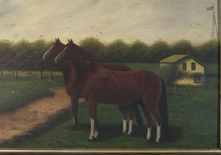 Appraisal: PORTRAIT OF A MATCHED PAIR OF HORSES IN A FARM