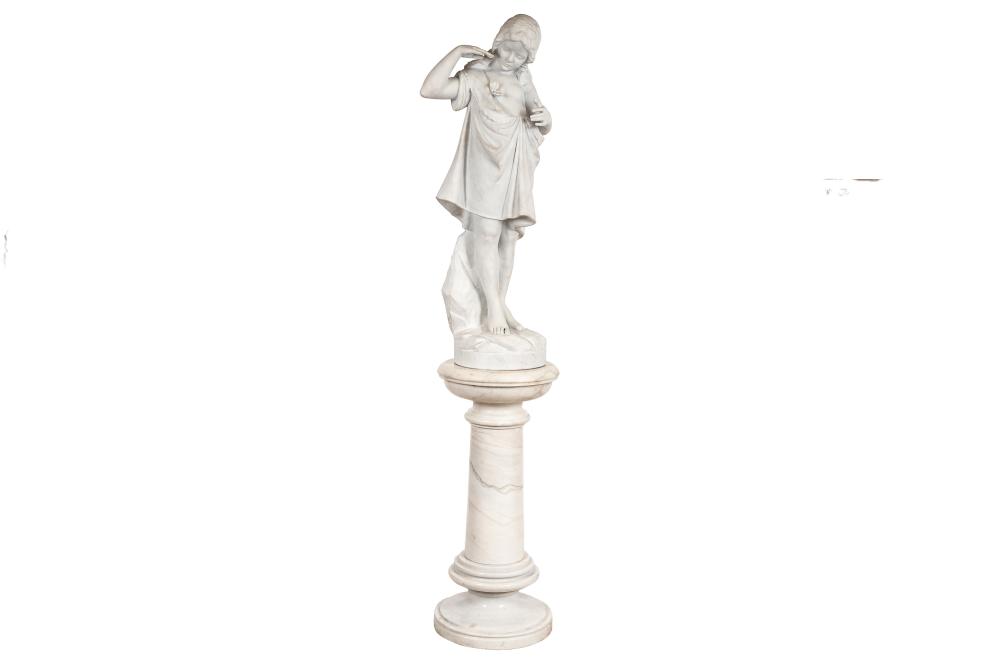 Appraisal: ITALIAN CARVED CARRARA MARBLE FIGURE OF A GIRLresting on a