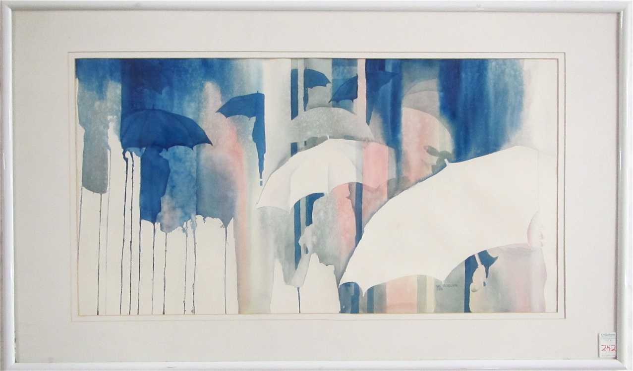 Appraisal: VAL PERSOON WATERCOLOR ON PAPER Washington born Umbrellas in the