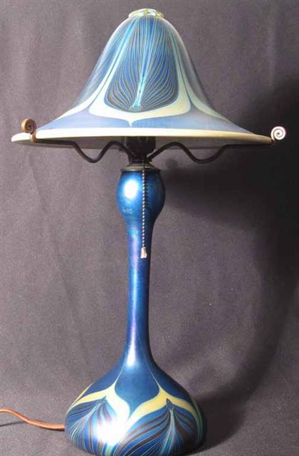 Appraisal: Blue Art Glass table lamp phoenix studios H in Dia