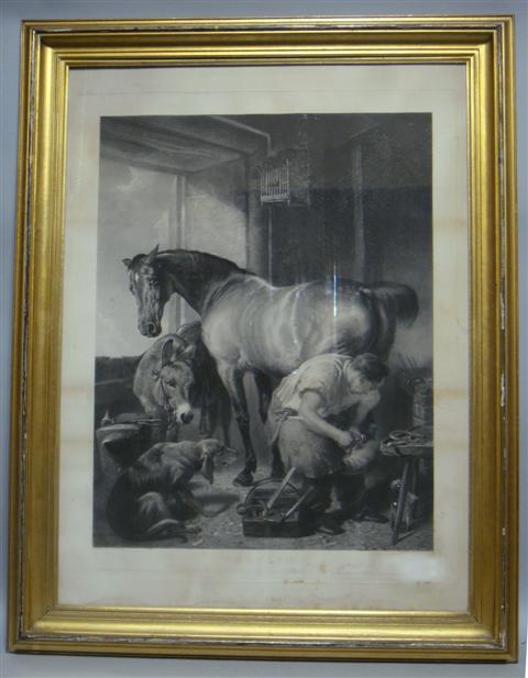 Appraisal: AFTER EDWIN LANDSEER R A SHOEING Etching x sight Framed