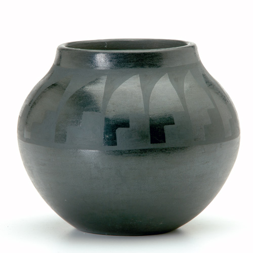 Appraisal: MARIE AND JULIAN Spherical vase of burnished black clay with