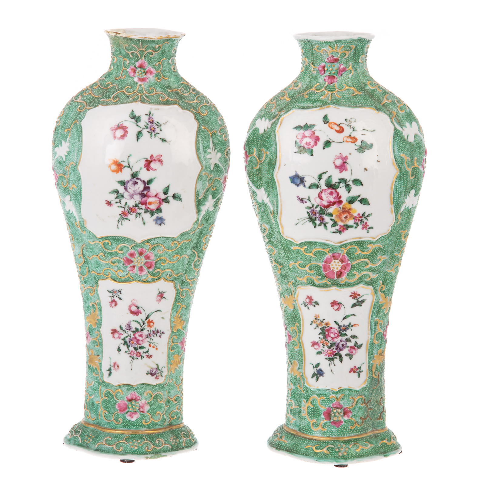 Appraisal: RARE PAIR OF CHINESE EXPORT CHICKEN SKIN VASES Qianlong Era