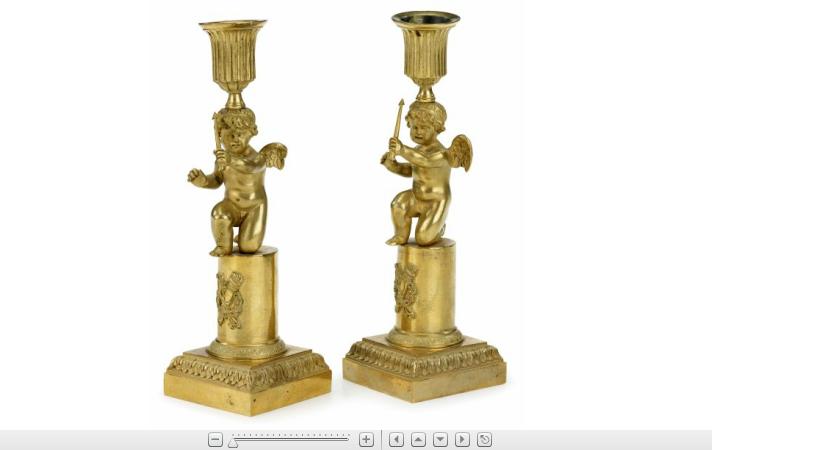 Appraisal: Fine pair of Empire gilt bronze figural candlesticksUrn form standard