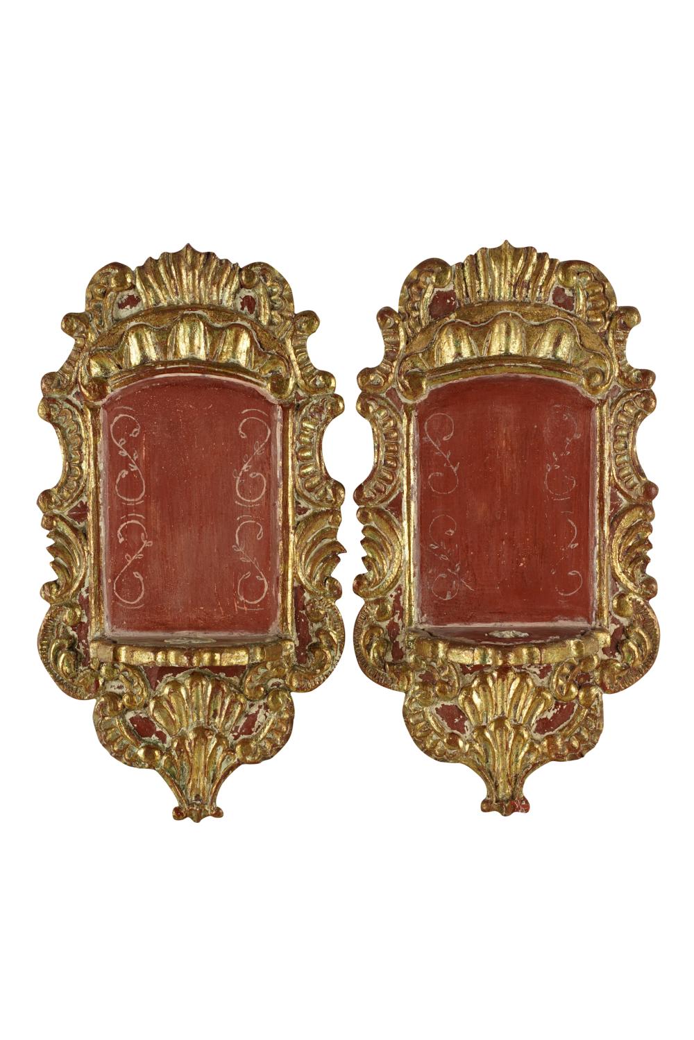 Appraisal: PAIR OF GILT CARVED PAINTED BRACKETSCondition with heavy paint loss