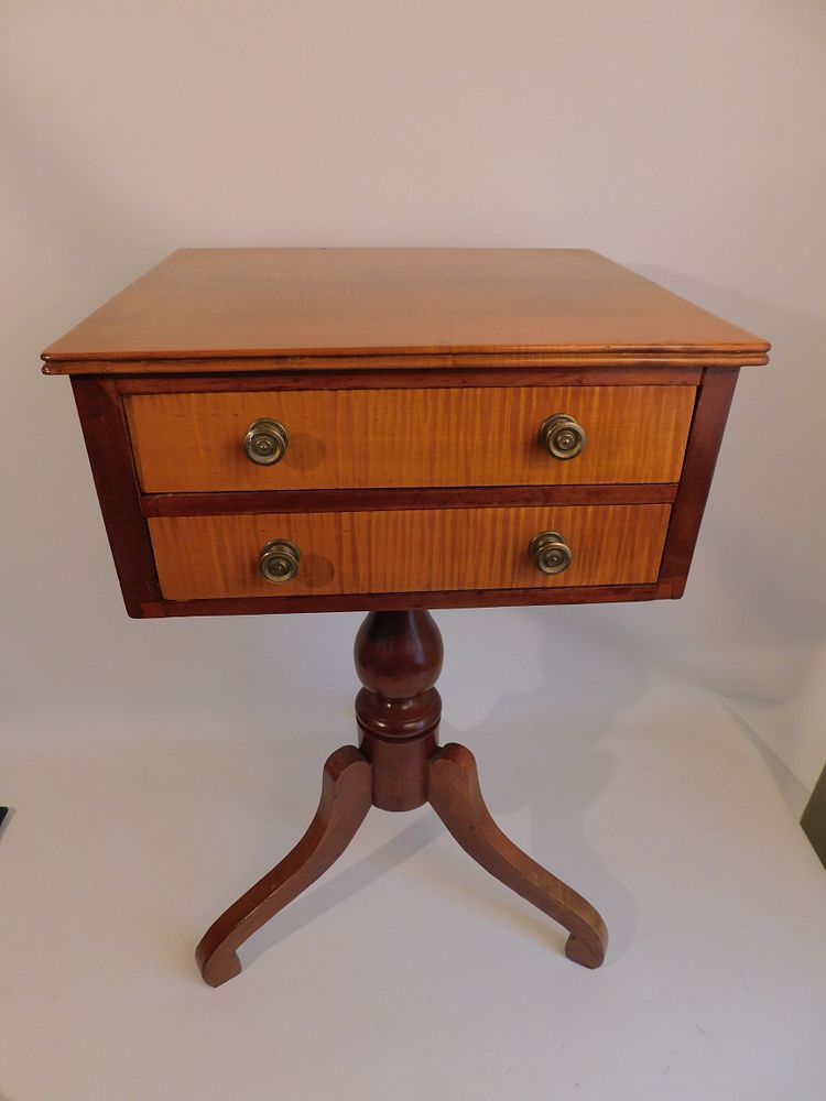 Appraisal: PERIOD MAPLE DRAWER STAND Antique drawer mahogany splayed-leg stand with