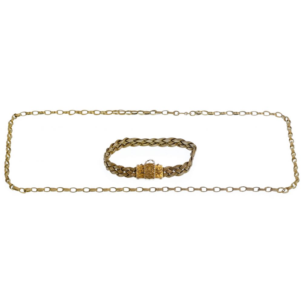 Appraisal: MIXED GOLD NECKLACE AND BRACELET items including a loop link