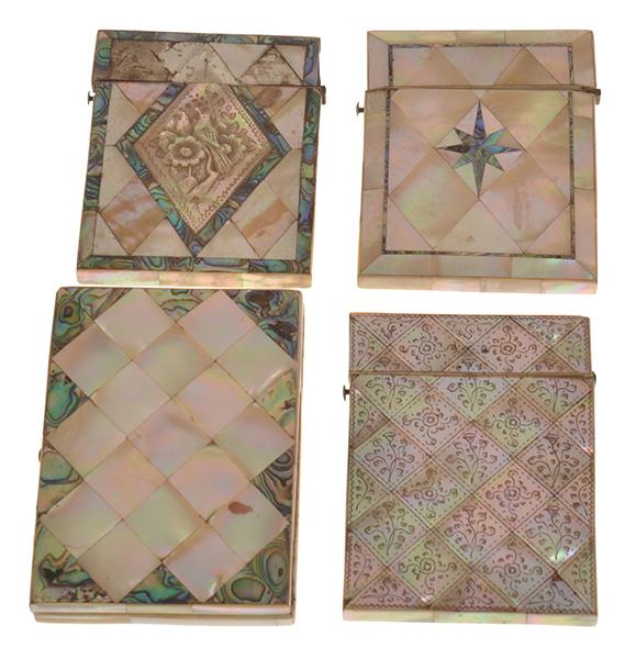 Appraisal: FOUR MOTHER OF PEARL CARD CASES ALL FAULTS