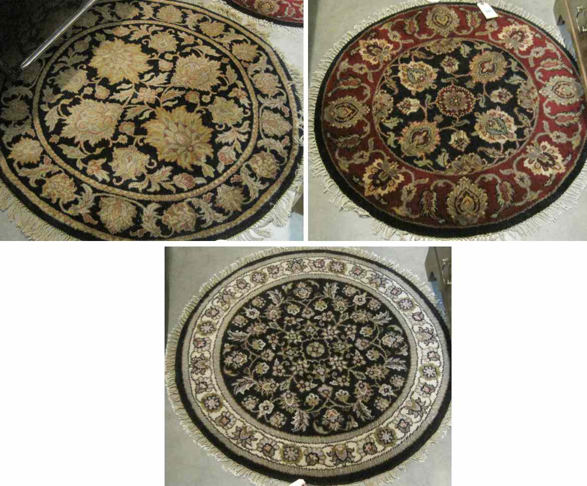 Appraisal: THREE ROUND ORIENTAL ACCENT RUGS all Indo-Persians in floral design