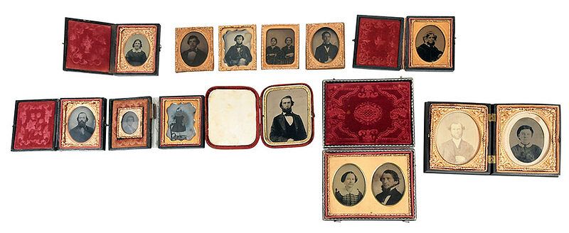 Appraisal: Historical Process Images subjects unknown tintypes ambrotypes rear advertisements for