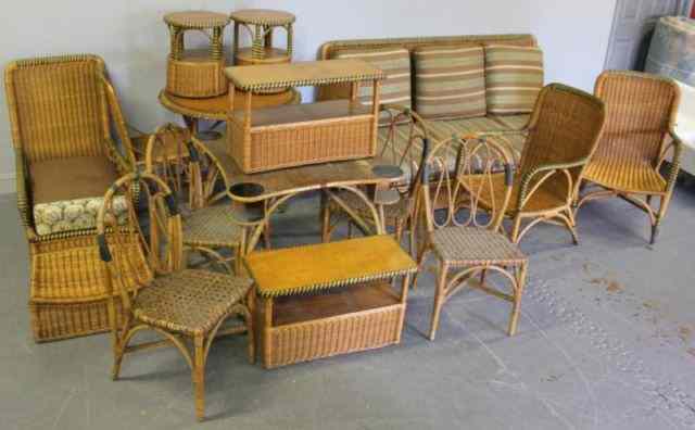 Appraisal: Cunningham Sons Vintage Rattan Set pieces A sofa a recliner