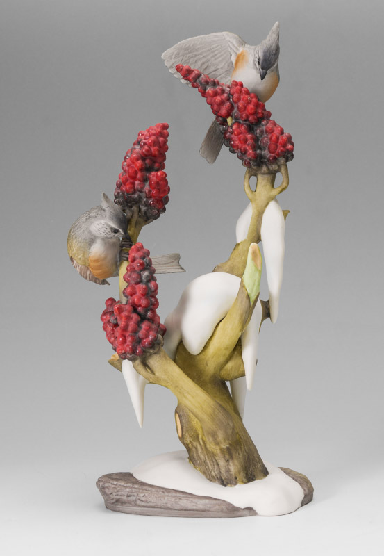 Appraisal: BOEHM PORCELAIN BIRD SCULPTURE Tufted Titmice Measures approx '' x