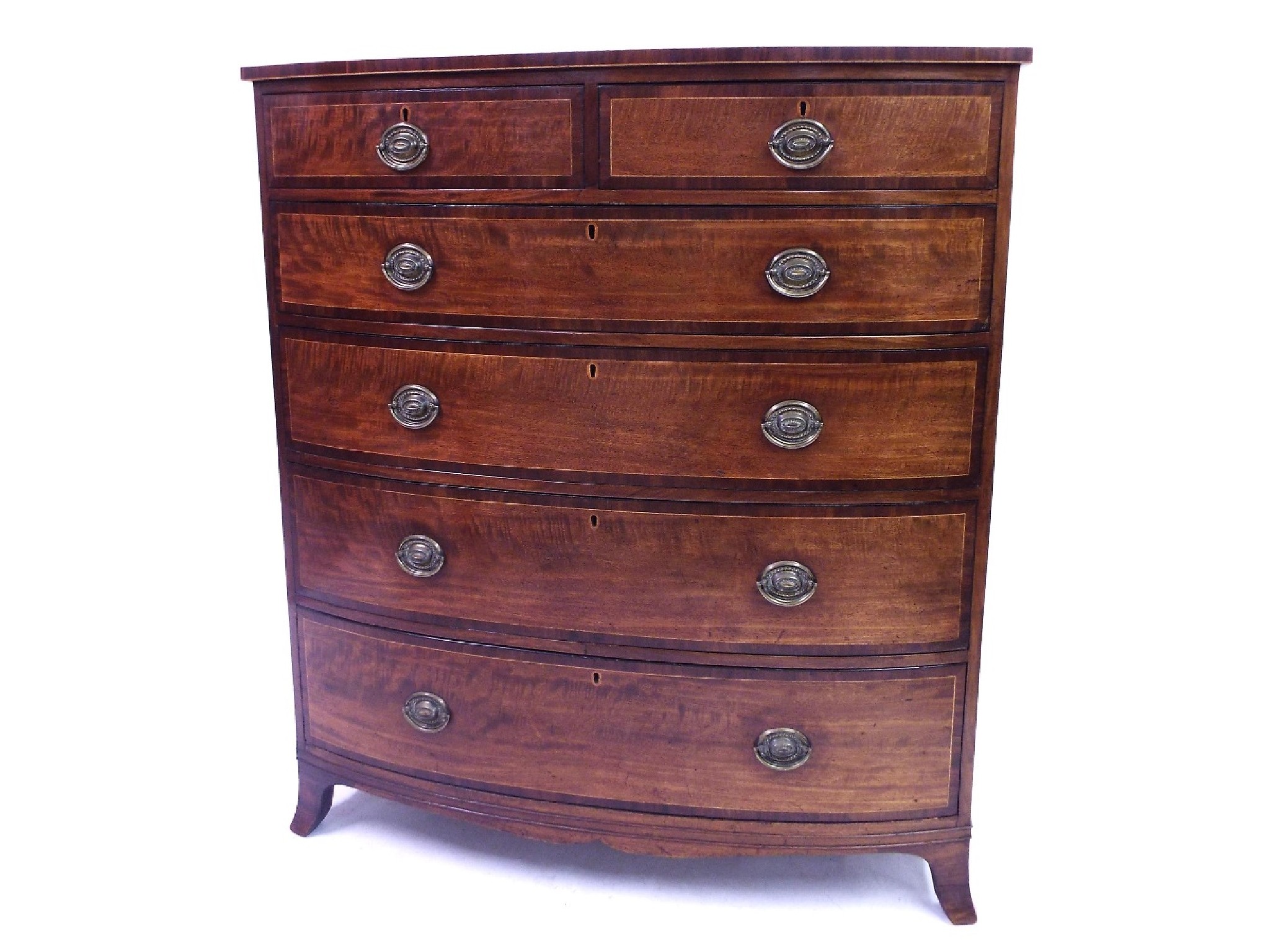 Appraisal: Good large th century mahogany crossbanded bowfront chest of drawers