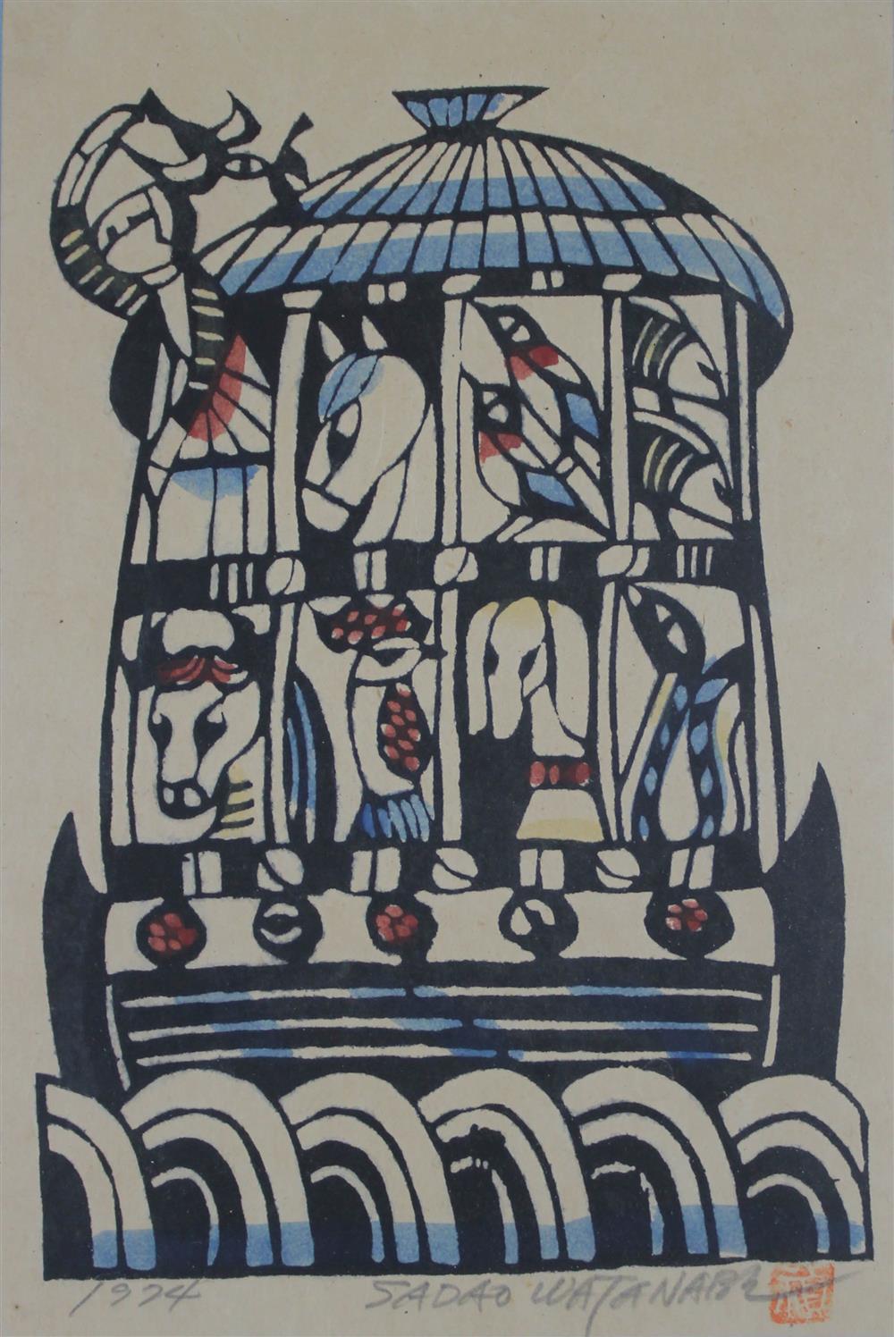 Appraisal: SADAO WATANABE JAPANESE - NOAH'S ARK Woodcut x in sight