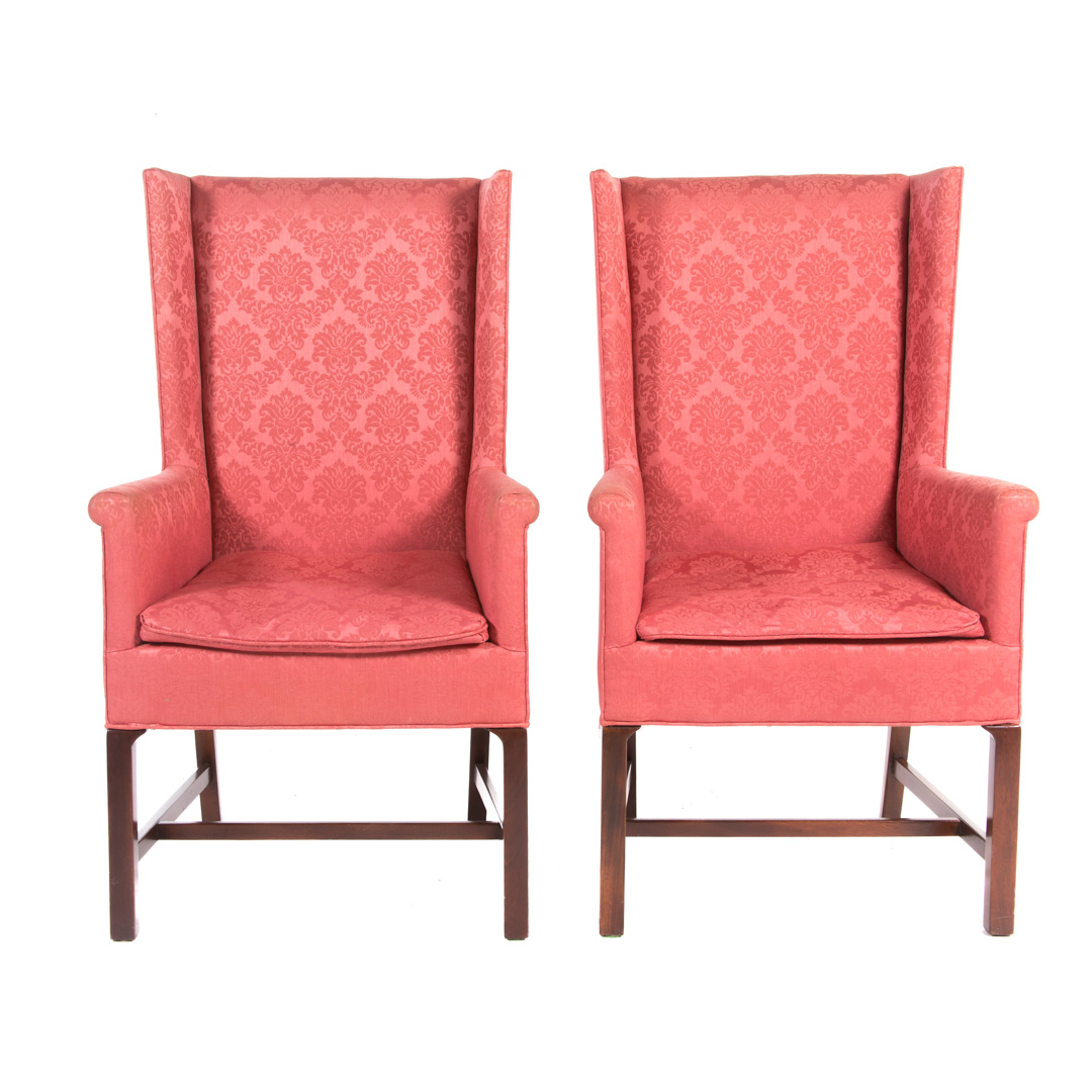 Appraisal: Pair of George III style mahogany wing chairs Hickory Chair