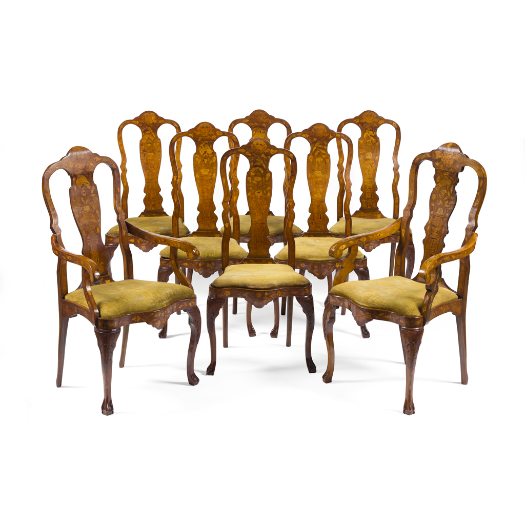 Appraisal: SET OF EIGHT DUTCH WALNUT AND MARQUETRY DINING CHAIRS TH