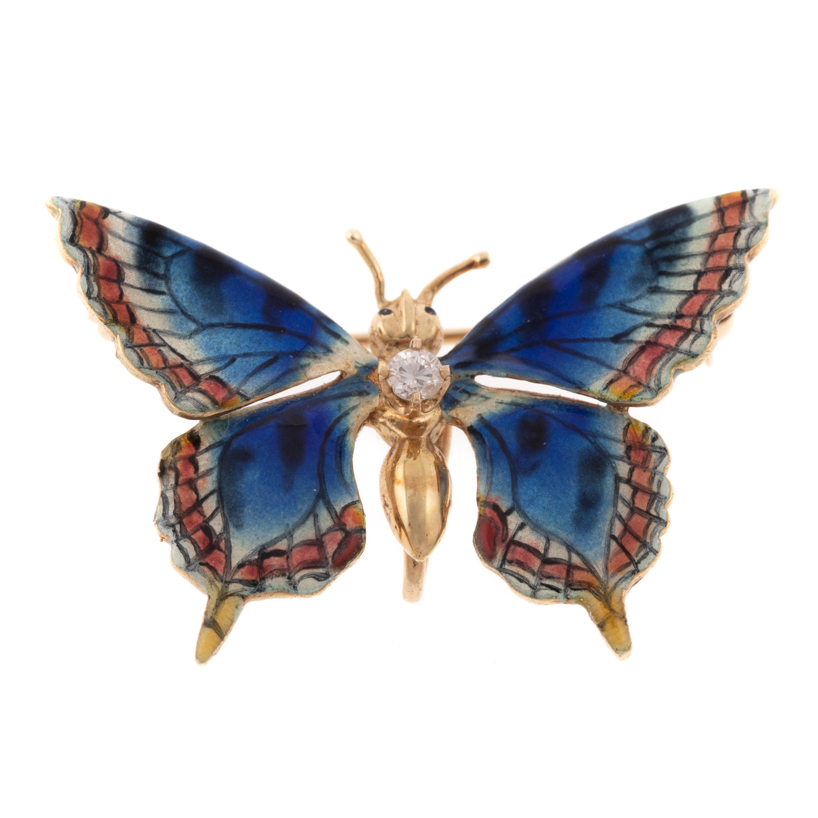 Appraisal: AN ENAMEL DIAMOND BUTTERFLY PIN IN K K yellow gold