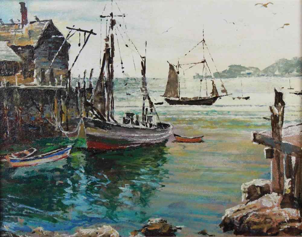 Appraisal: AMERICAN SCHOOL TH CENTURY GLOUCESTER HARBOR SCENE Oil on canvas