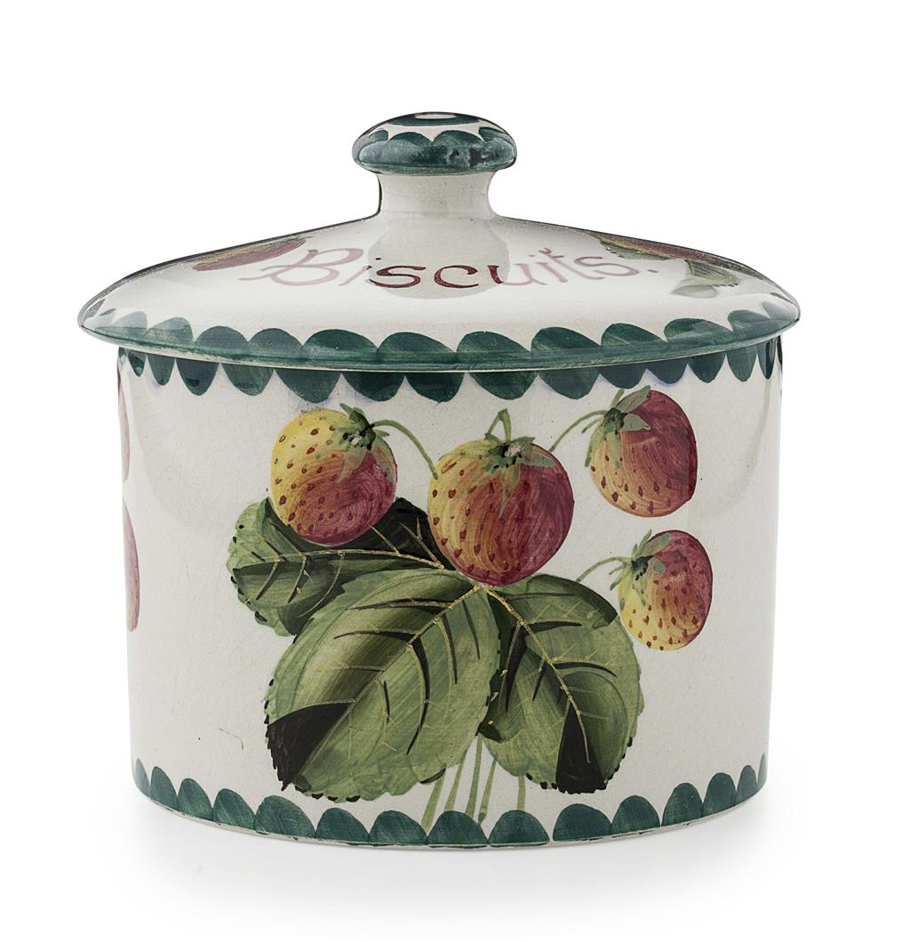 Appraisal: WEMYSS WARE A 'STRAWBERRIES' BISCUIT BARREL COVER bears inscription to