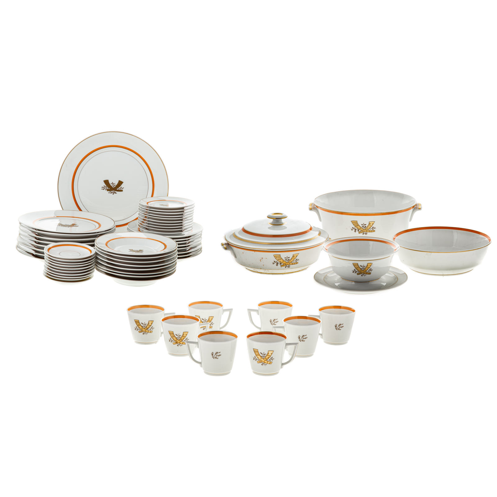 Appraisal: ROYAL COPENHAGEN PARTIAL DINNER SERVICE With golden horn decoration approx