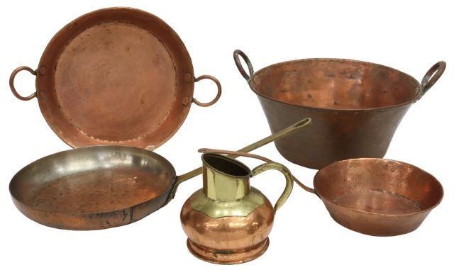 Appraisal: lot of Copper kitchenware including copper and brass jug saucepans