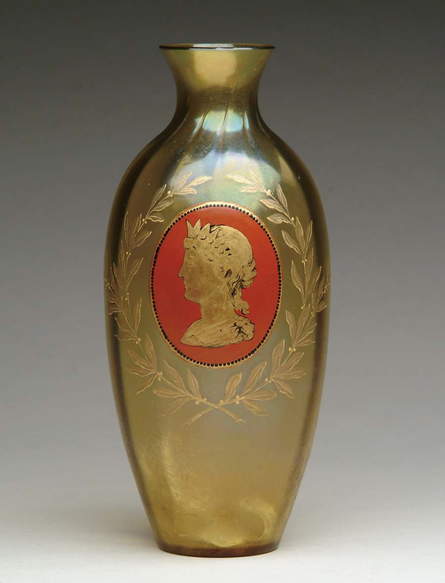 Appraisal: AUSTRIAN PORTRAIT VASE Very nice Austrian vase has gold iridescent