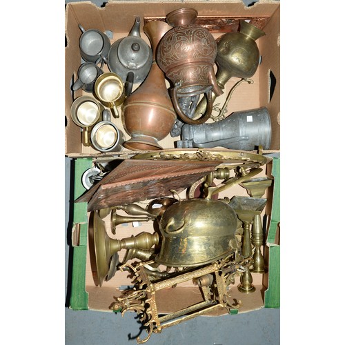 Appraisal: Miscellaneous ornamental copper and brassware to include Victorian candlesticks a