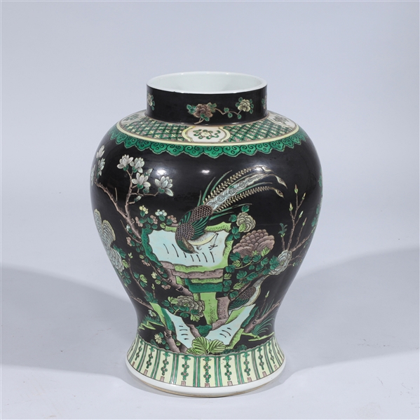 Appraisal: Chinese famille verte black ground enameled porcelain vase with allover