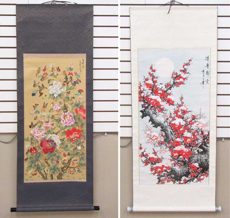 Appraisal: TWO CHINESE SCROLLS tree blossoms with snow signed in calligraphy