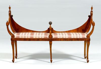 Appraisal: Biedermeier style window bench fruitwood with turned finials and brass