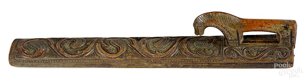 Appraisal: Carved and painted walnut mangle Exclusive on Bidsquare Carved and