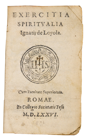 Appraisal: IGNATIUS OF LOYOLA Saint Exercitia spiritualia Jesuit woodcut device on