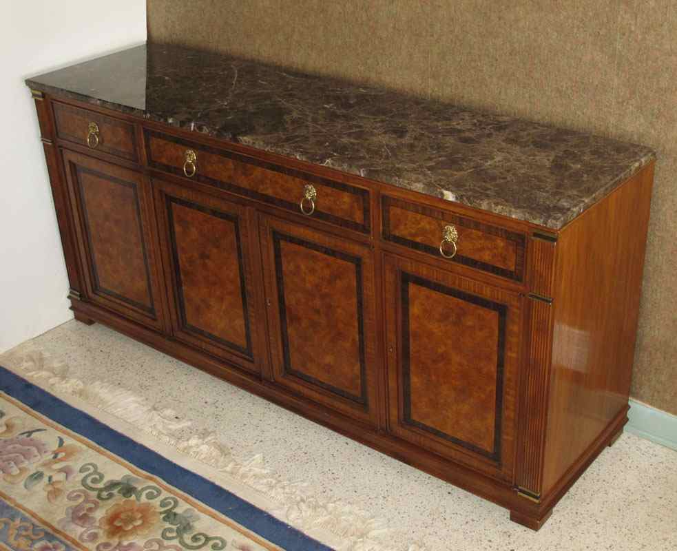 Appraisal: DREXEL HERITAGE MARBLE TOP SIDEBOARD Brown variegated marble top over