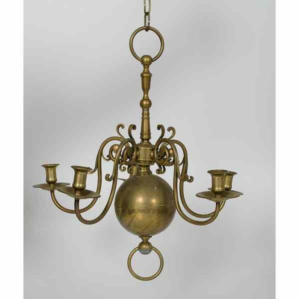 Appraisal: Dutch Brass Five Arm Chandelier Dutch baroque-style brass chandelier five