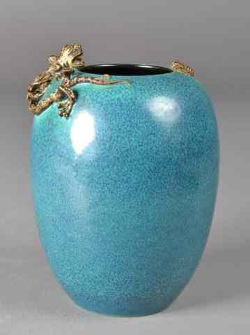 Appraisal: Chinese Teal Glazed Vase with DragonFinely glazed with a chi