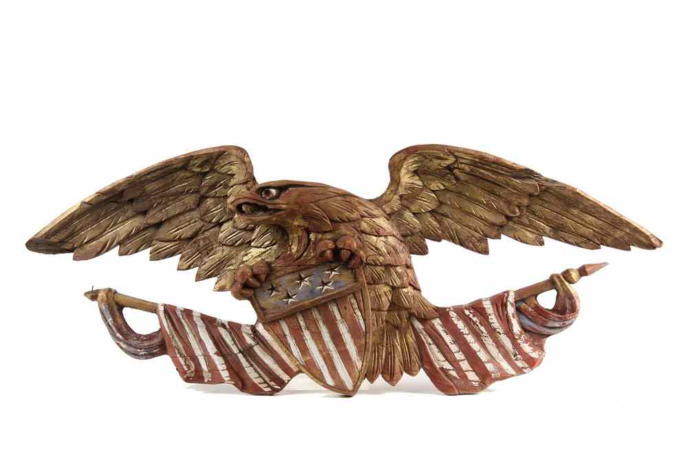 Appraisal: BAS RELIEF EAGLE - Carved Polychrome and Gilt Wood American