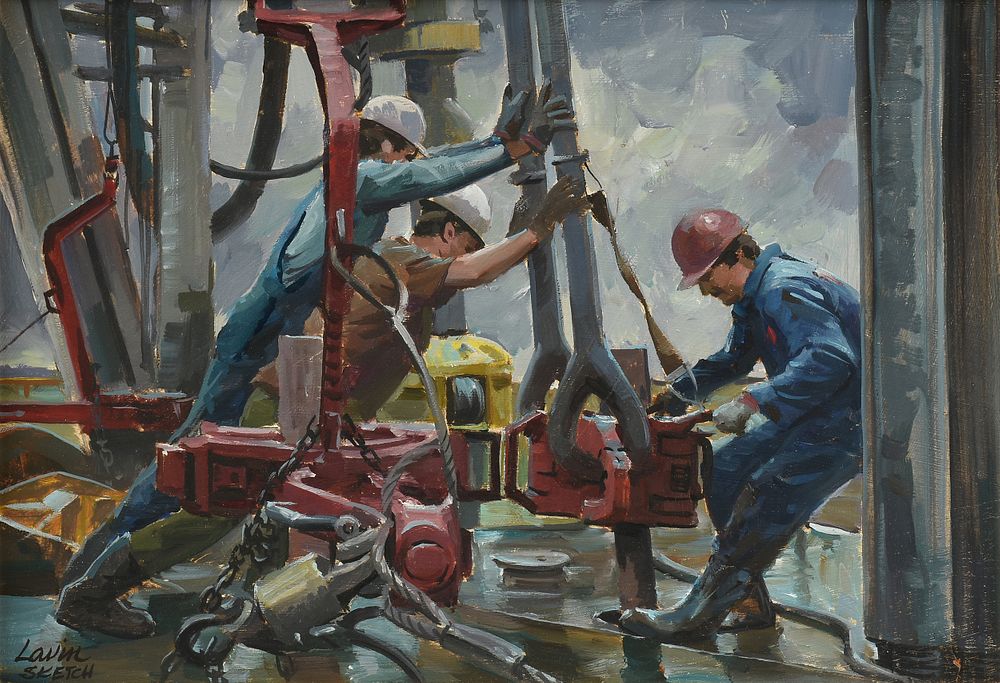 Appraisal: ROBERT LAVIN American - A PAINTING Sketch for 'Oil Workers