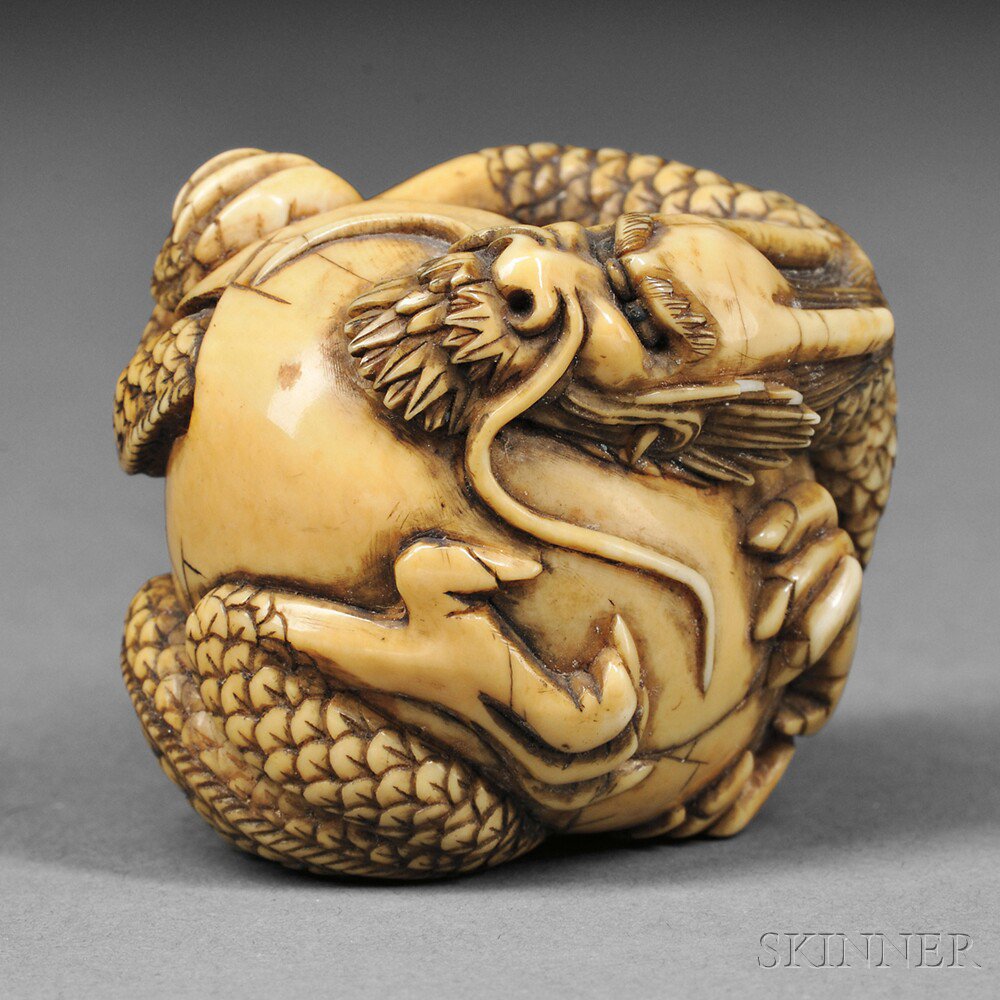 Appraisal: Ivory Netsuke of a Dragon Japan th century on the