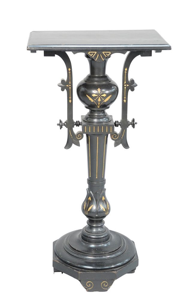 Appraisal: Aesthetic Ebonized Pedestal with gold incised lines height inches top