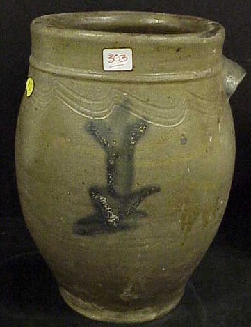 Appraisal: th C urn form salt glazed stoneware crock h cobalt